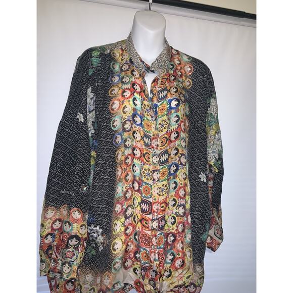 Johnny Was RARE Babette Russian Nesting Dolls 100% Silk Top/tunic Size Medium - Picture 2 of 8